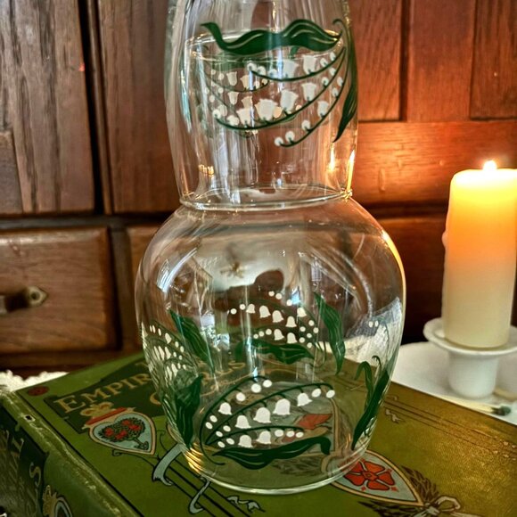 Vintage Lily of the Valley Bedside Water Set – Tumble-Up Stackable Carafe & Tumb - Picture 2 of 7